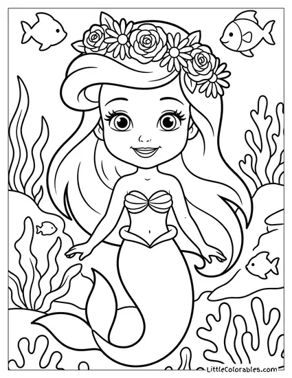 Ariel Wearing a Flower Crown Coloring Page