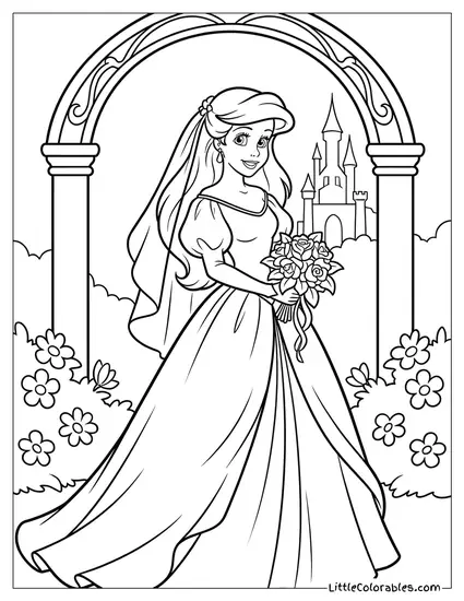 Ariel Wearing Her Beautiful White Wedding Dress Coloring Page