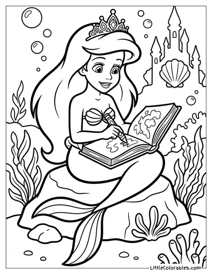 Ariel with a Crown on Her Head Coloring Page