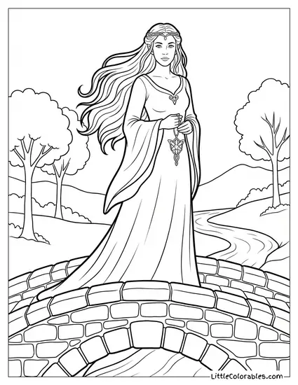 Arwen Evenstar Standing on a Bridge Coloring Page