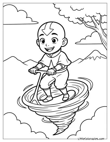 Avatar Aang Riding His Air Scooter Coloring Page