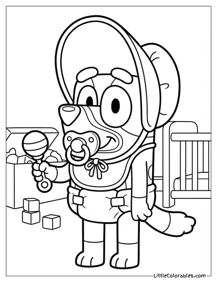 Bandit Dressed as a Baby with a Pacifier Bluey Coloring Page