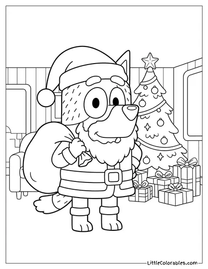 Bandit Dressed as Santa Claus Bluey Coloring Page