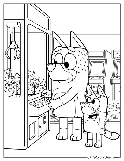 Bandit Playing Magic Claw Machine Bluey Coloring Page