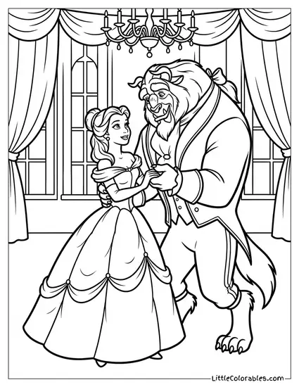 Belle Dancing with the Beast Coloring Page