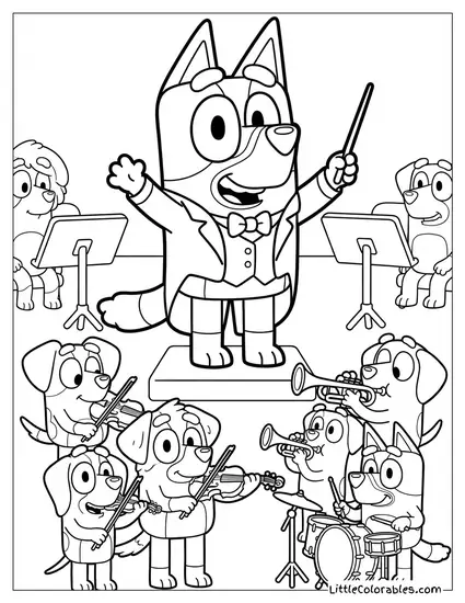 Bingo Conducting an Orchestra Bluey Coloring Page