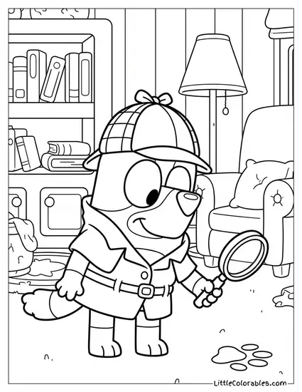Bingo Dressed as a Detective Solving a Mystery Bluey Coloring Page