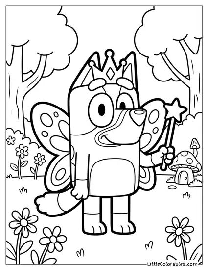 Bingo Dressed as a Fairy with Wings Bluey Coloring Page