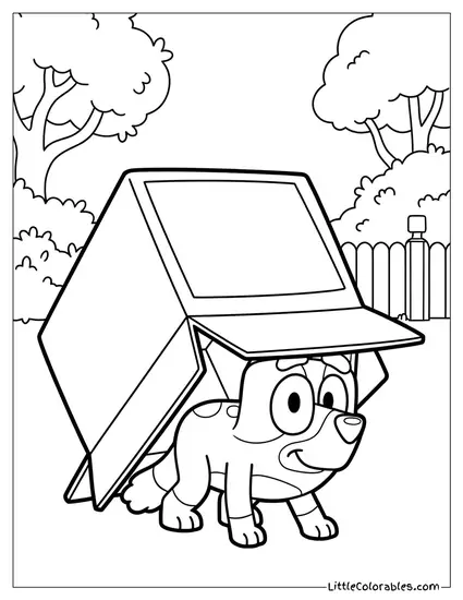 Bingo Hiding Under a Box Bluey Coloring Page