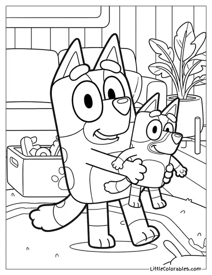 Bingo Playing with Her Plush Toy Floppy Bluey Coloring Page