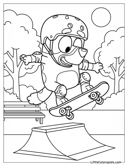 Bingo Skateboarding Doing a Trick Bluey Coloring Page