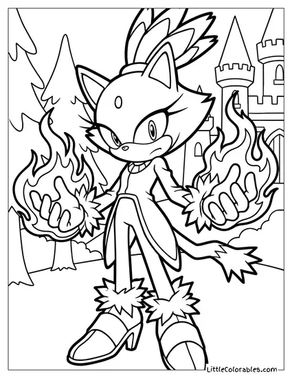 Blaze the Cat Using Fire Powers Coloring Page