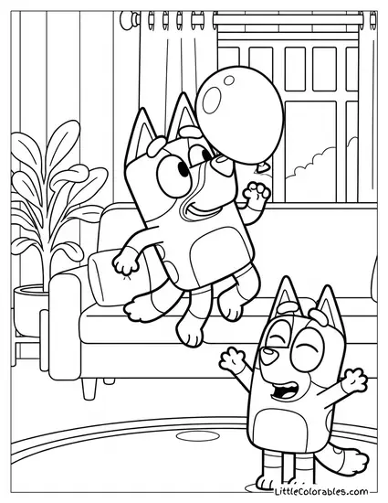 Bluey and Bingo Playing Keepy Uppy Bluey Coloring Page