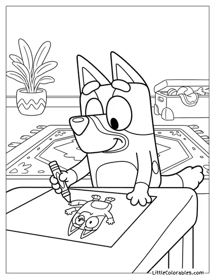 Bluey Drawing a Picture Bluey Coloring Page