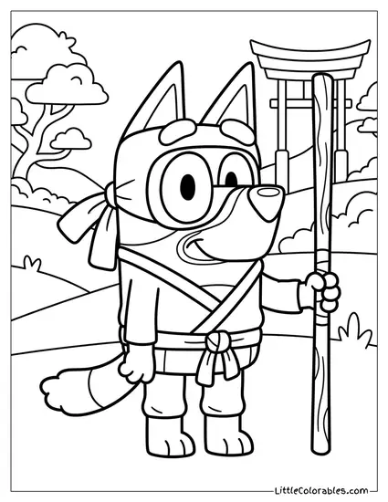 Bluey Dressed as a Ninja Bluey Coloring Page