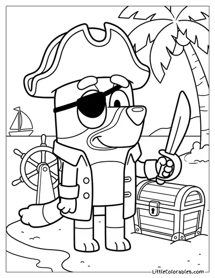 Bluey Dressed as a Pirate Captain Bluey Coloring Page