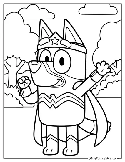 Bluey Dressed as Wonder Woman Bluey Coloring Page