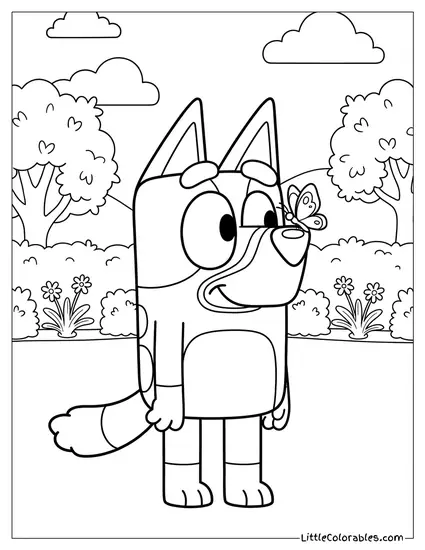 Bluey with a Butterfly on Her Nose Bluey Coloring Page