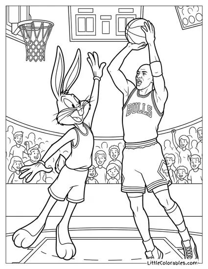 Bugs Bunny Playing Basketball with Michael Jordan Coloring Page