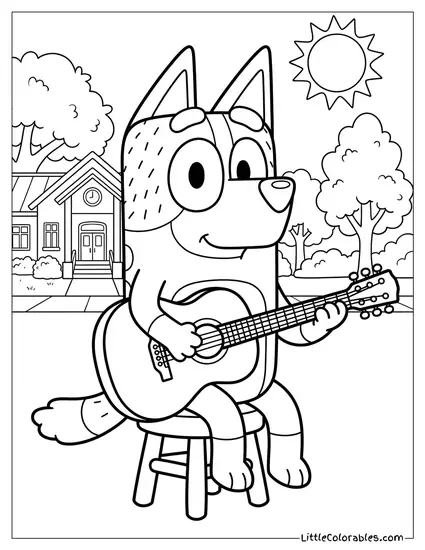 Calypso the Teacher Playing Guitar Bluey Coloring Page