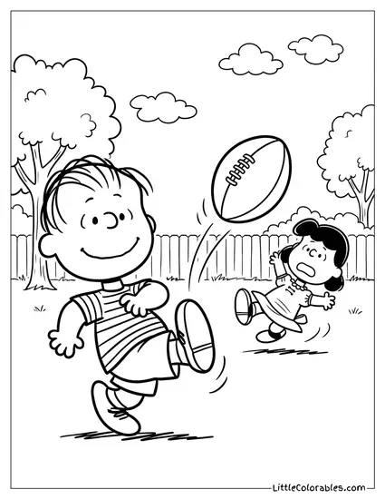 Charlie Brown Kicking the Football Successfully Coloring Page