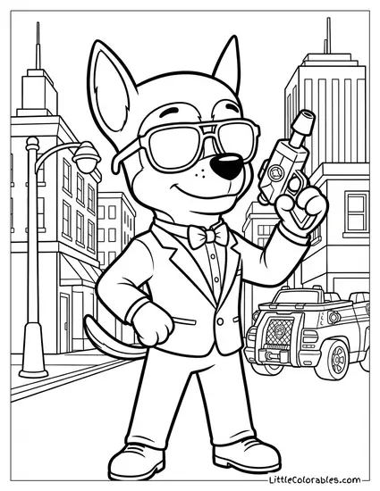 Chase Dressed as a Secret Agent in a Tuxedo PAW Patrol Coloring Page