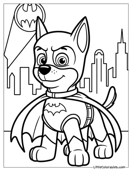 Chase Dressed as Batman PAW Patrol Coloring Page