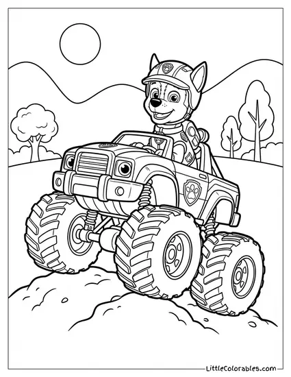 Chase Driving a Monster Truck PAW Patrol Coloring Page