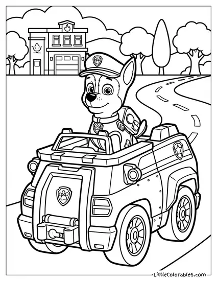 Chase Driving His Police Cruiser PAW Patrol Coloring Page