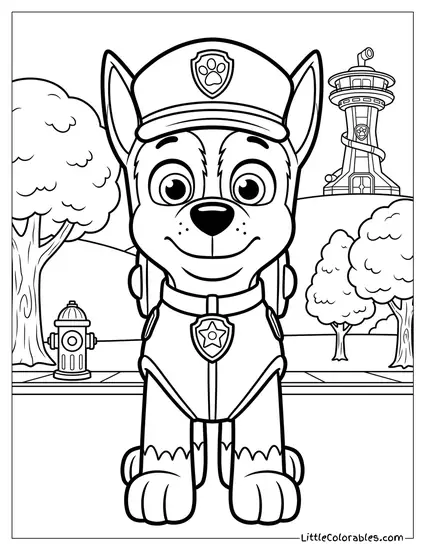 Chase Standing at Attention PAW Patrol Coloring Page