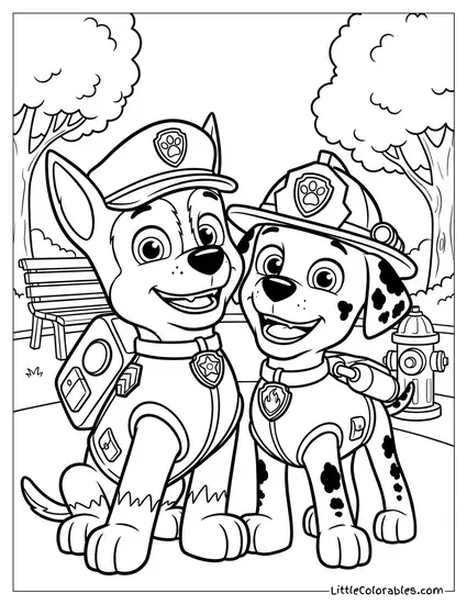 Chase Taking a Selfie with Marshall PAW Patrol Coloring Page