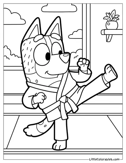 Chilli Doing a Karate Kick Bluey Coloring Page