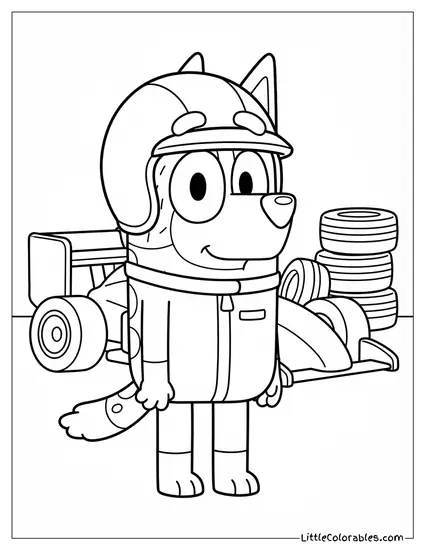 Chilli Dressed as a Race Car Driver Bluey Coloring Page