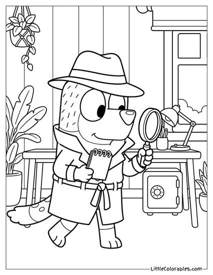 Chilli Dressed as a Spy Bluey Coloring Page