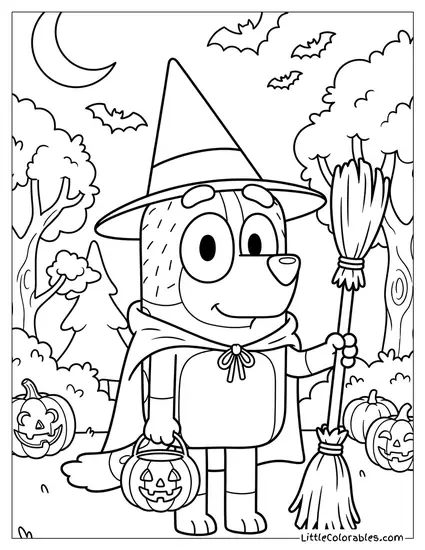 Chilli Dressed as a Witch for Halloween Bluey Coloring Page