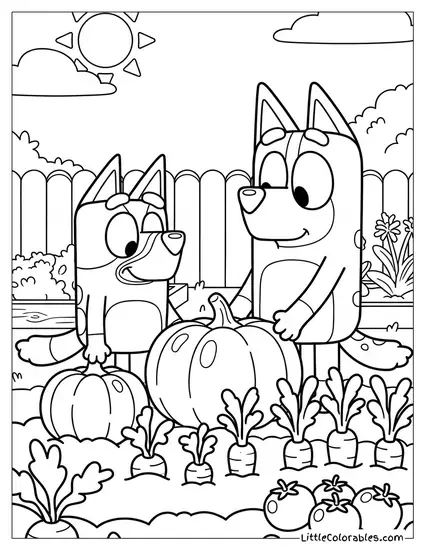 Chilli Gardening with Giant Vegetables Bluey Coloring Page