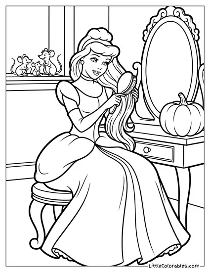 Cinderella Brushing Her Hair Coloring Page