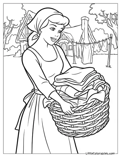 Cinderella Carrying a Stack of Laundry Coloring Page