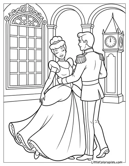 Cinderella Dancing with Her Eyes Closed Coloring Page