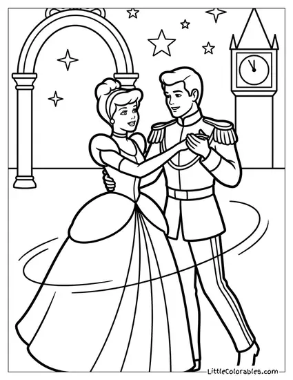 Cinderella Dancing with the Prince Coloring Page