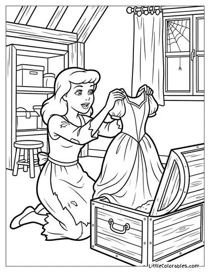 Cinderella Finding Her Mother's Old Dress Coloring Page