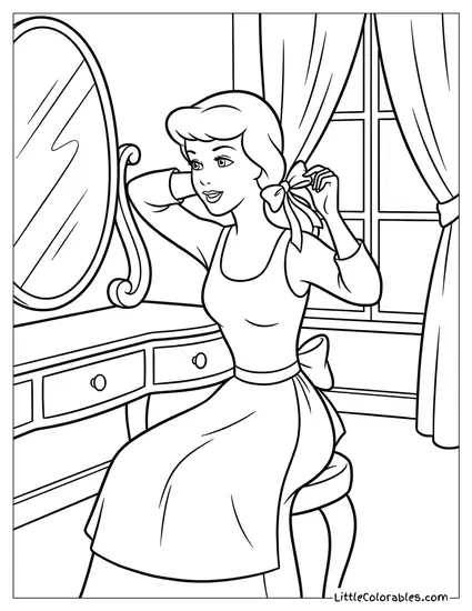 Cinderella Fixing a Bow in Her Hair Coloring Page