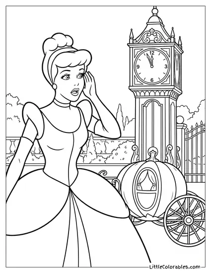 Cinderella Hearing the Clock Strike Midnight Coloring Page