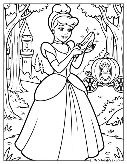 Cinderella Holding a Glass Slipper Coloring Page