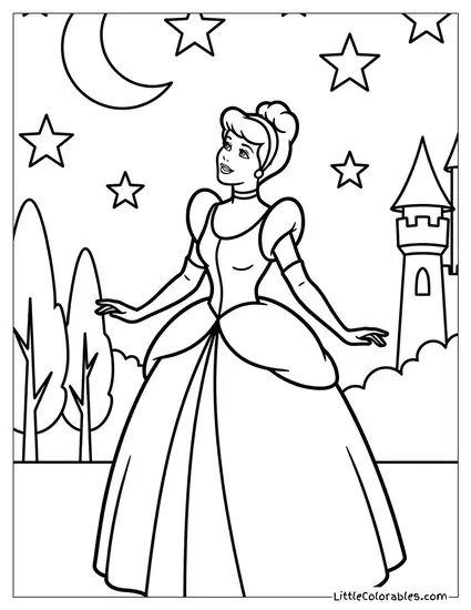 Cinderella Looking at the Stars Coloring Page