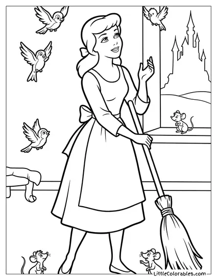 Cinderella Looking Hopeful Coloring Page