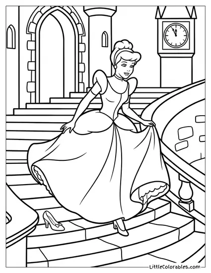 Cinderella Losing Her Glass Slipper on the Stairs Coloring Page