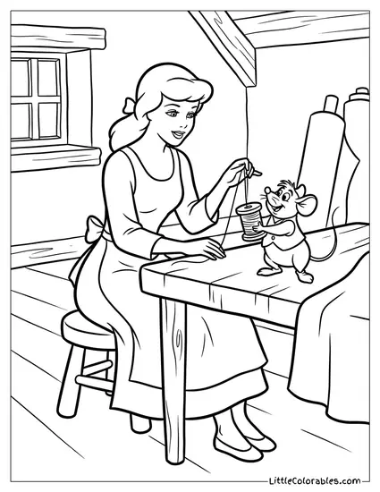 Cinderella Making a Dress for Octavius Gus Coloring Page