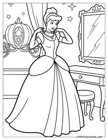 Cinderella Putting on a Necklace Coloring Page