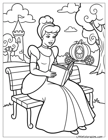 Cinderella Reading a Book Coloring Page